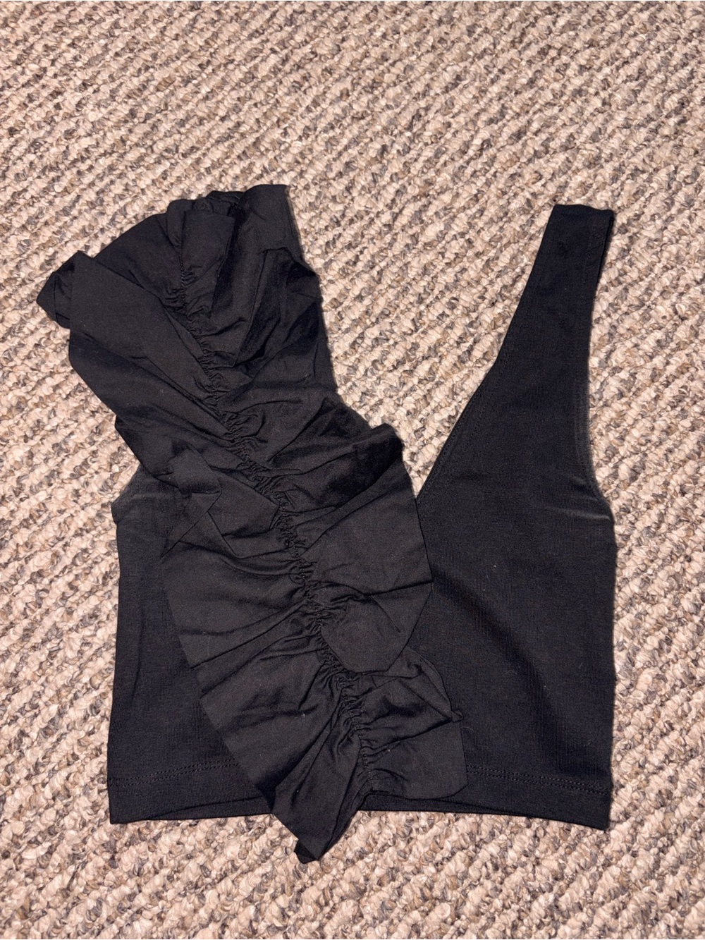 Zara Black One-Shoulder Ruffle Crop Top